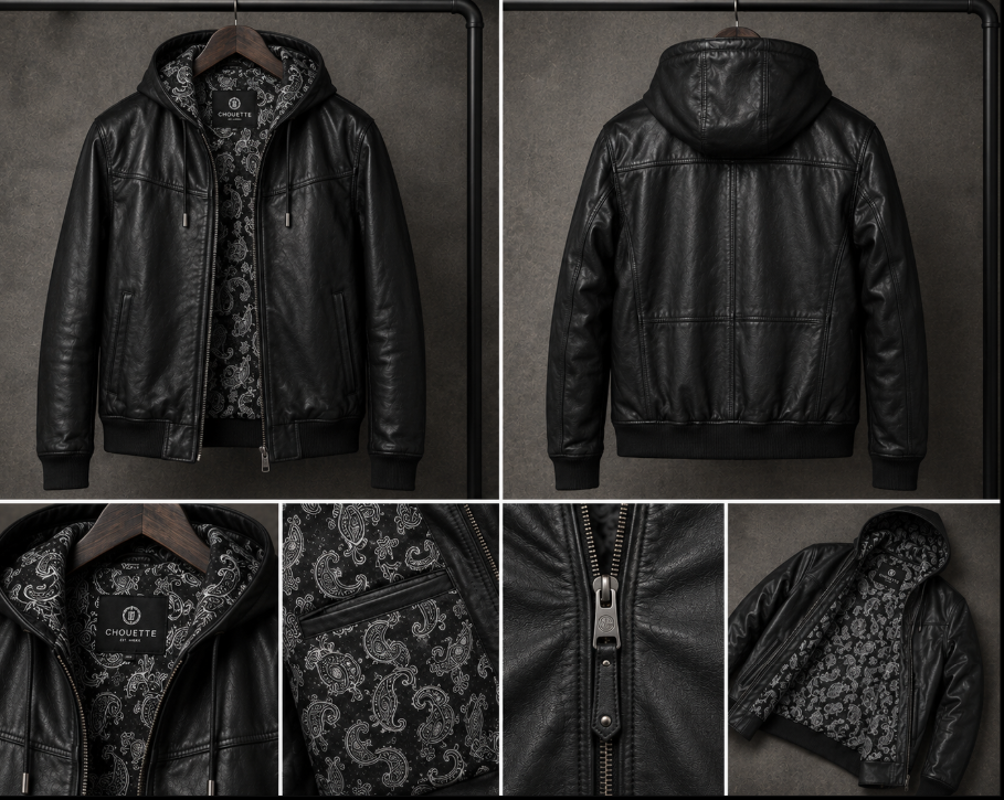 The Chouette Rebel Hooded Protective Leather Motorcycle Jacket